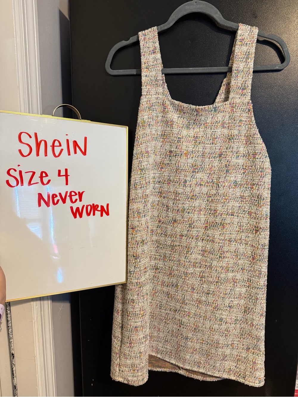 SHEIN Cream Multicolor Tweed Mini Dress